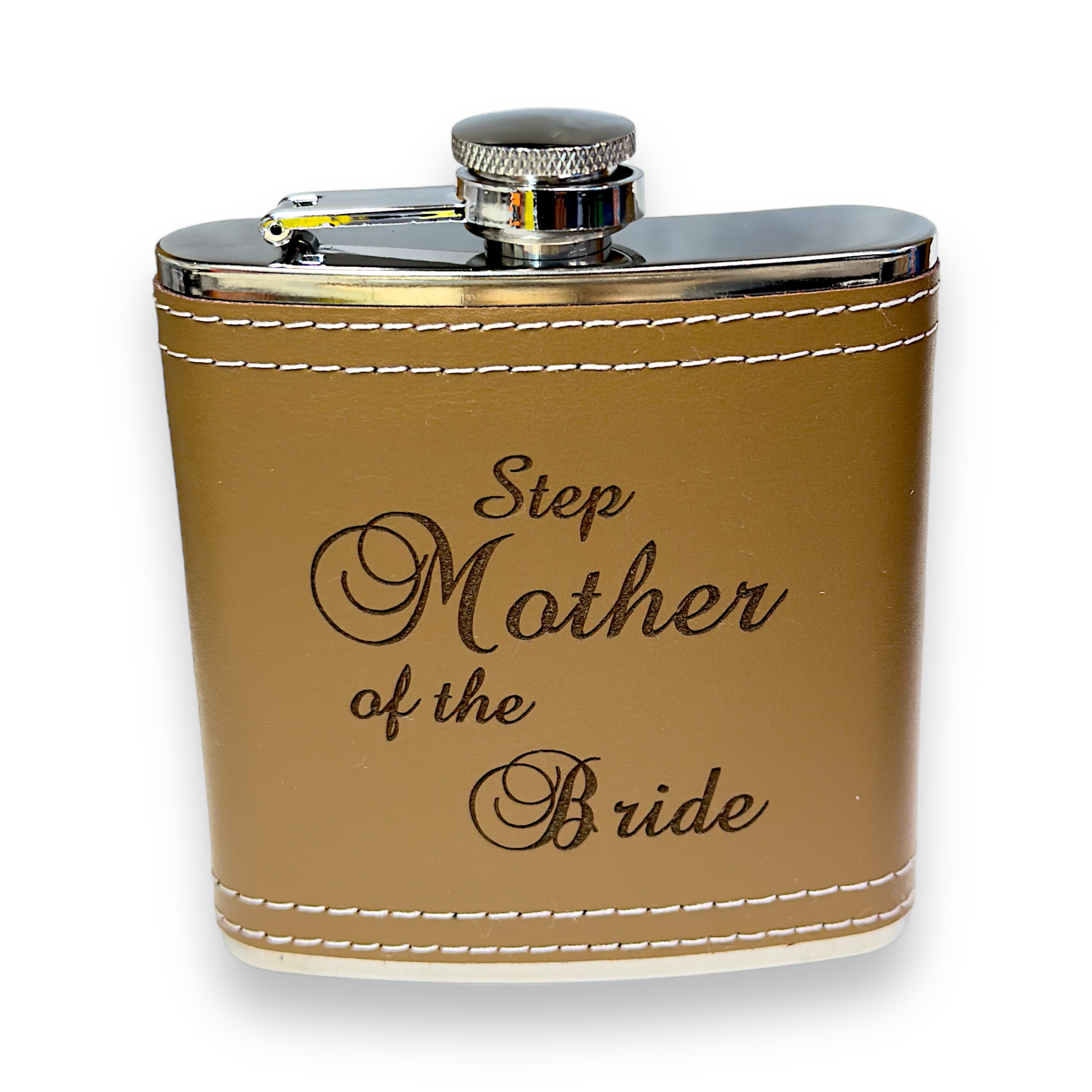 Personalized Wedding Party Flasks - Set Of 2, 4, 6+ Custom Engraved Pink Matte Flasks With Feather Design (3 Oz)