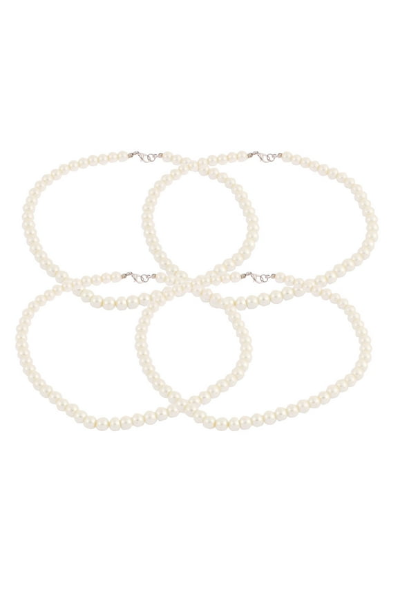 Wedding Party Lady Faux Pearls Beaded Linked Necklace Chain Neck Decor 4pcs