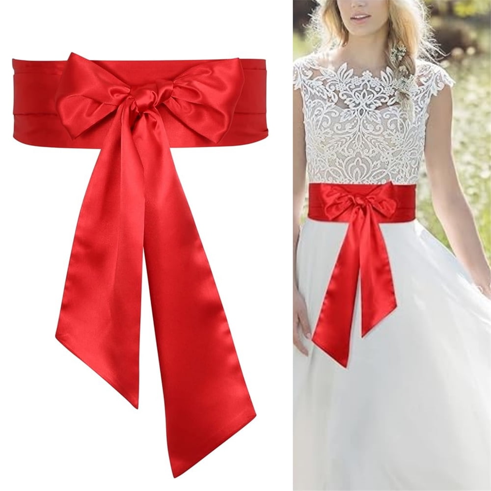 Wedding Party Long Sash,Bridal Satin Waist Belts,Red Silk Waist
