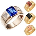 thumbnail image 1 of Wedding Party Men Square Rhinestone Inlaid Wide Band Finger Ring Jewelry Gift, 1 of 7