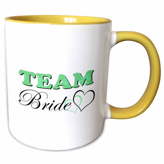 3drose, Wedding Party - Team Bride - Green, 11oz Two-tone Yellow Mug