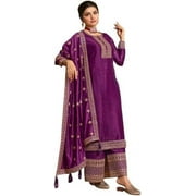 Wedding Party Wear Indian Pakistani Salwar Kameez Designer Straight Plazzo Suits  Purple, L - 42