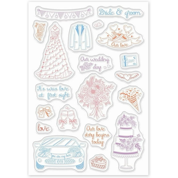 Wedding Pattern Silicone Clear Stamps with Wedding Dress and Flower Style for Card Making DIY Scrapbooking Photo Album Decorative Paper Craft 6.3x4.3Inch