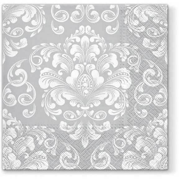 Wedding Pattern Silver - Decorative Party Lunch Paper Napkins 100pcs - Perfect for Engagement Party, Birthday, Special Occasions, Weddings