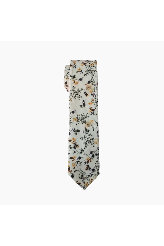 Wedding - Perfect Cotton Tie: Beige Floral Print, 2.5 Inch Width