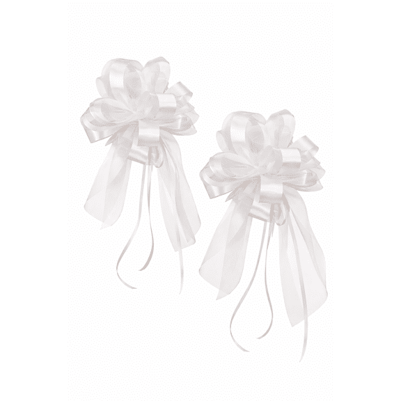 Wedding Pew Bows, 9 in White Satin & Organza Ribbon, 4-Count (2 Packs of 2), Ceremony Aisle Decorations