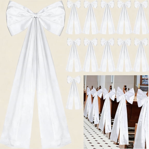Wedding Pew Bows with Long Tails Satin Ribbon Decor for Aisle Bridal Shower Reception Ceremony