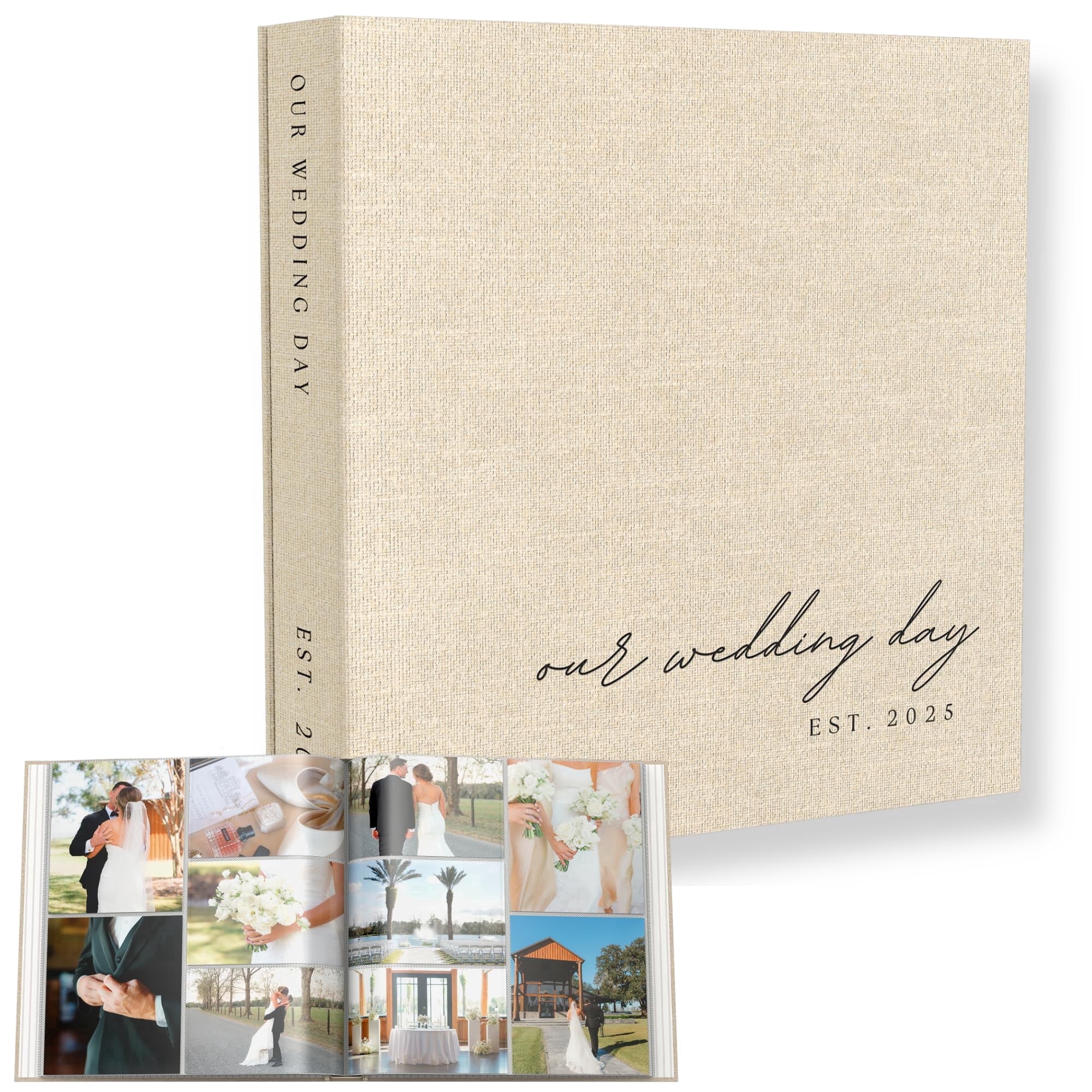 Wedding Photo Album 4x6 Pictures & Custom 2025 Year - Large Picture Scrapbook with 400 Pockets for Horizontal & Vertical Photos - Linen Photo Album Book for Personalized Wedding Day Memory Keepsake