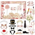thumbnail image 1 of Wedding Photo Booth Props With Frame - 1Pc Frame,25Pcs Cards,25Pcs Sticks,25Pcs Glue Dots For Wedding,Bridal Shower,Engagement Party Photo Decorations, 1 of 9
