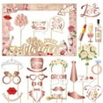 thumbnail image 1 of Wedding Photo Booth Props With Frame, 25Pcs Rose Gold Wedding Signs, 25Pcs Wooden Sticks, 25Pcs Adhesive Dots For Wedding, Bridal Shower, Engagement Party, 1 of 9