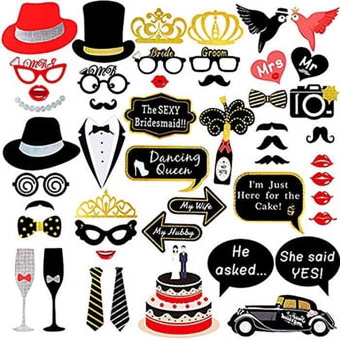 Wedding Photo Booth Props Kit, Bridal Shower Photo Booth Prop with