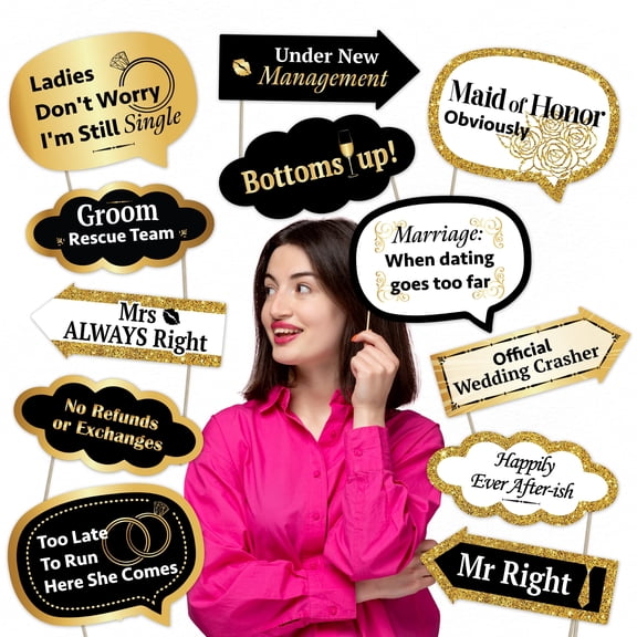 Wedding Photo Booth Props Set Romantic Decorations for Receptions, Engagements, and Couple Celebrations (12 pcs)
