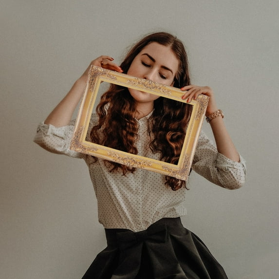 Wedding Photo Props,DIY Paper Picture Frame Cutouts Antique Photo Booth Props for Wedding Birthday Party (Gold)