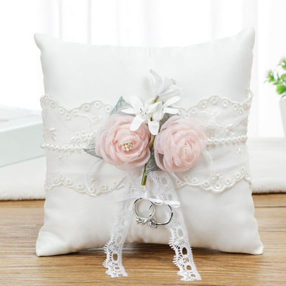 Wedding Pillow, Bearer Cushion, Vintage Holder, Bearer Pillow for Wedding , Proposal Ceremony Supplies Gift, Party , with 2pcs Flowers