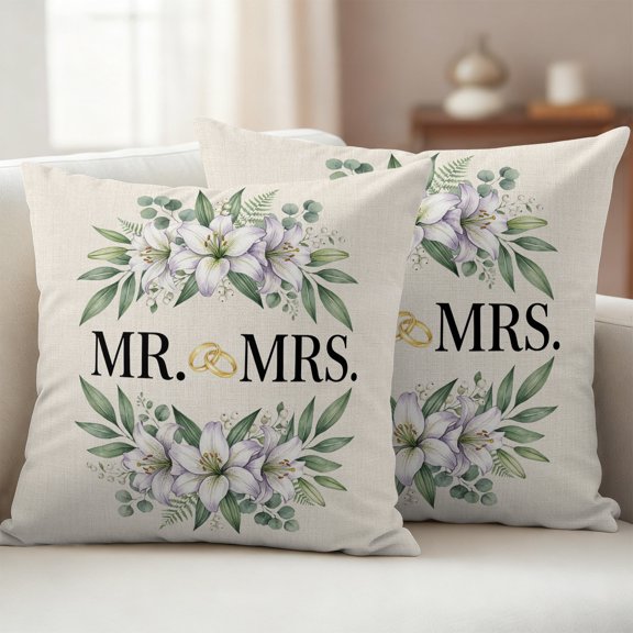 Wedding Pillow Covers 2 Pack Mr Pillowcase Waterproof Outdoor Throw Pillow Cover for Patio Garden Balcony Decorative Square Cushion 18"x18"