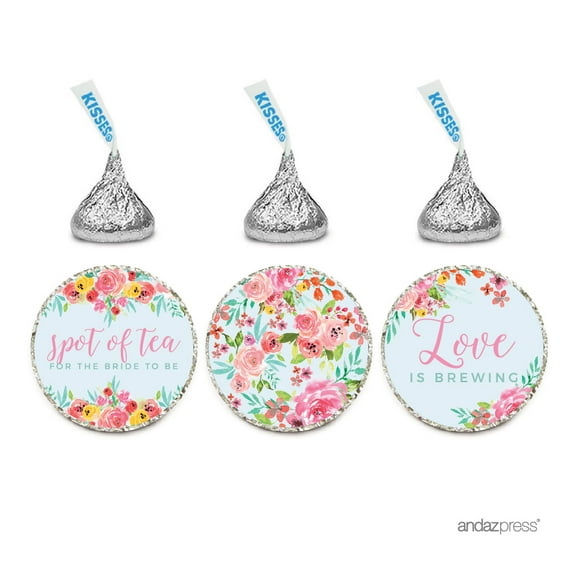 Wedding Pink Roses English Tea Party, 216-Pack Chocolate Drop Label Stickers, Favors