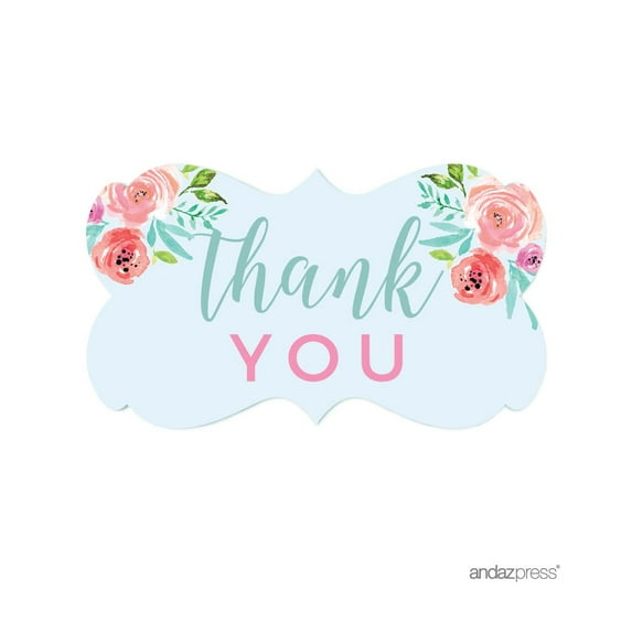 Wedding Pink Roses English Tea Party, 36-Pack Thank You Fancy Frame Label Stickers