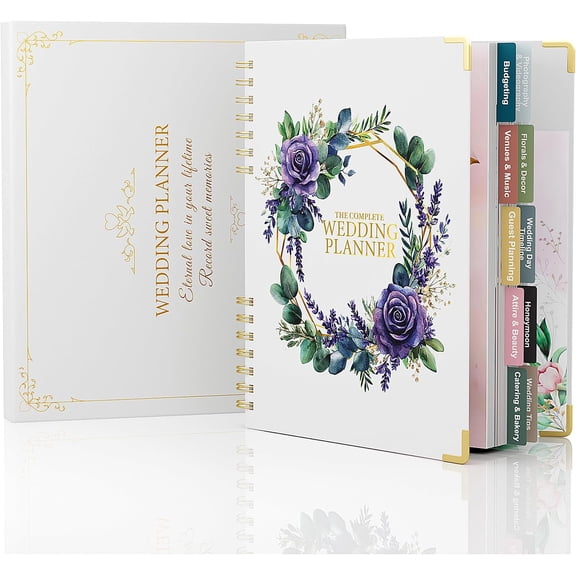 Wedding Planner Book and Organizer, 10 Sections Notebook Organizer for Bride, Engagement Gifts Binder Calendar with Colorful Stickers, Personalized Wedding Stuff, Flora Loop