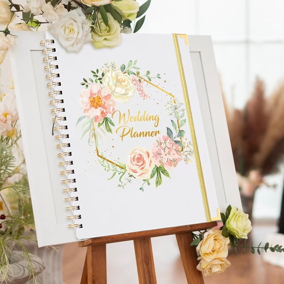 Wedding Planner Book and Organizer - Wedding Planner, Wedding Planners for Bride with 5 Tabbed Sections, 9" x 11.9", Countdown Calendar, Metal Corner, 5 Inner Pockets, Elastic Closure - Floral