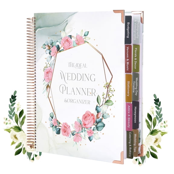 Wedding Planner Book Organizer with Tabs & Pocket 176 Pages Bridal Planning Binder Engagement Gift Budget Checklist Guest List Keepsake, Floral Theme