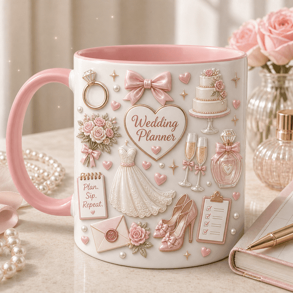 Wedding Planner Mug Pink Bridal Coffee Cup Gift for Wedding Coordinators & Planners