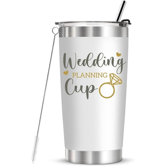 Wedding Planning Cup-Engagement Anniversary Wedding Gifts-Bride to Be,Bridel Shower Gifts for Bride,Wife,Futher Mrs-Newly Engaged Stainless Steel Insulated Coffee Mug 20oz White