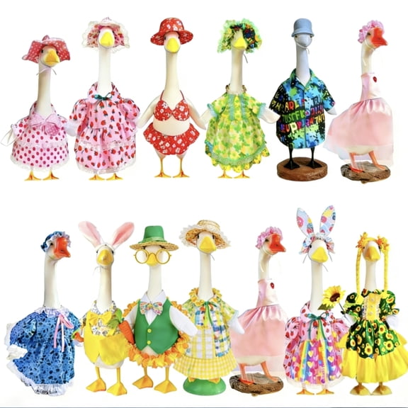 Wedding Porch Goose Outfits - Red Yarn Wedding Dress & Hat Set,Spring Costume for 23inch Cement/Plastic Statue Patio Yard Lawn Garden Decor