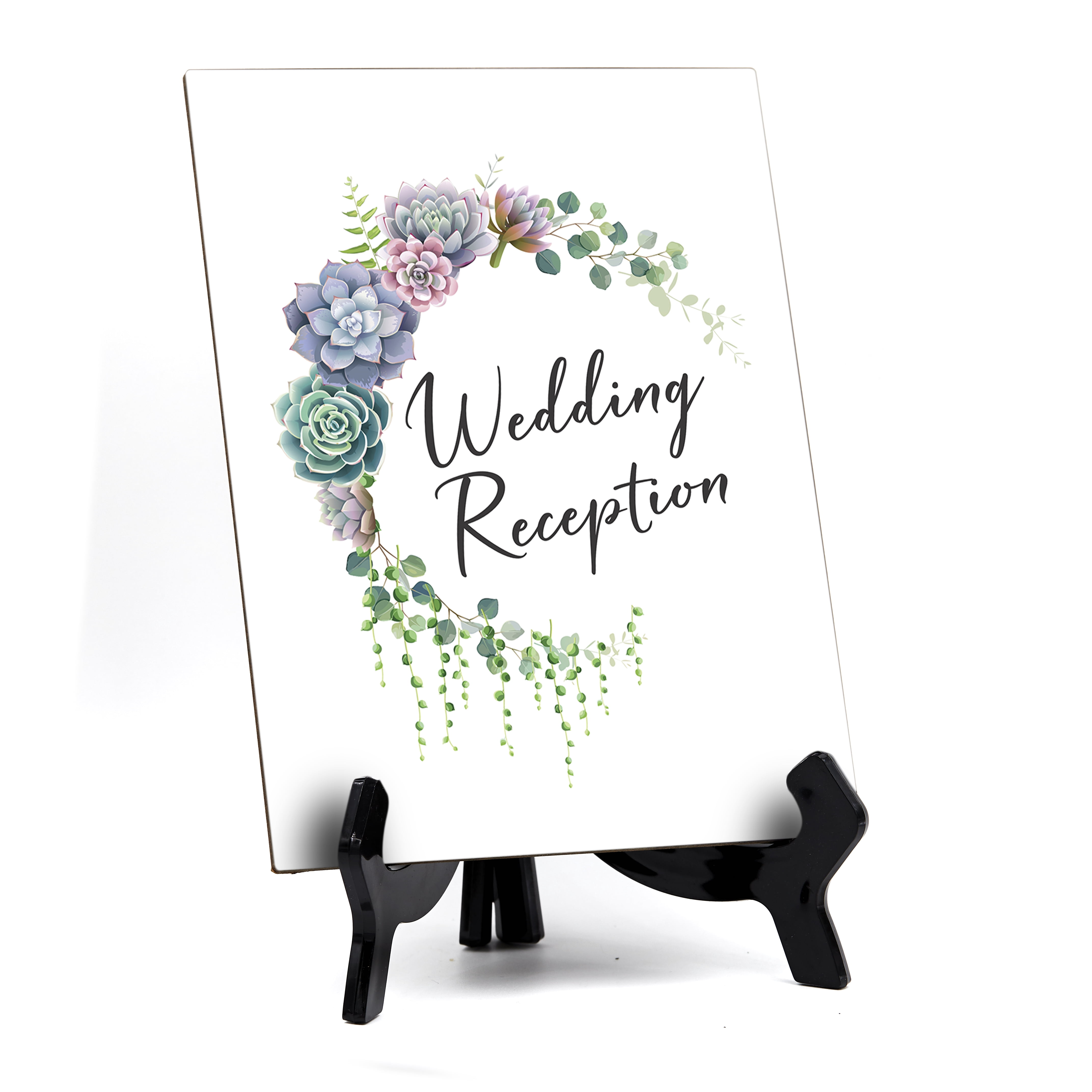 Wedding Reception Table Sign with Easel, Floral Crescent Design (6" x 8 ...
