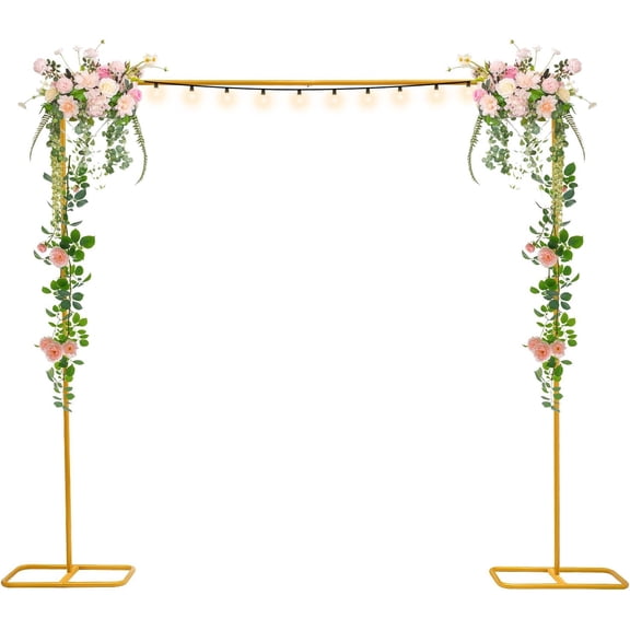 Wedding Rectangle Archway Backdrop Stand Metal Wedding Background Display Stand 6.5ft X 6.9ft Golden Arch Frame Flower Balloon Decoration Road Leads