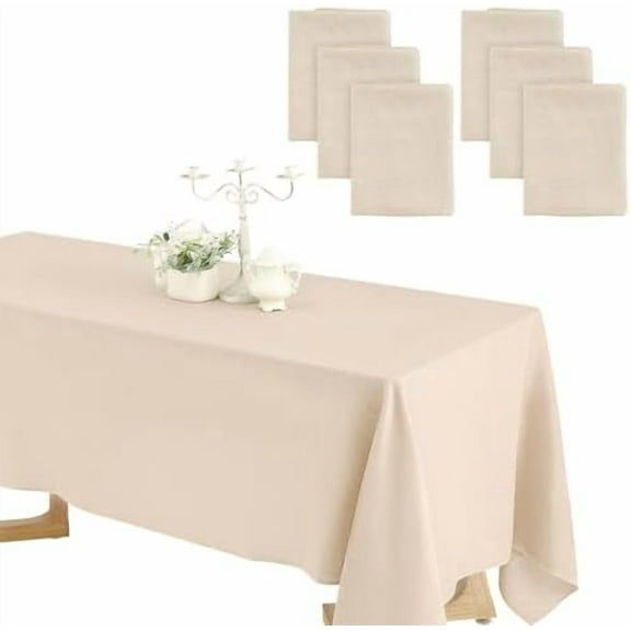 Wedding Rectangle Linen Tablecloth Bulk 60 x 102 Inch Polyester Faux Linen Tablecloths Washable Burlap Tablecloth for Birthday Farmhouse Dining Table Party (Beige,6 Pack)