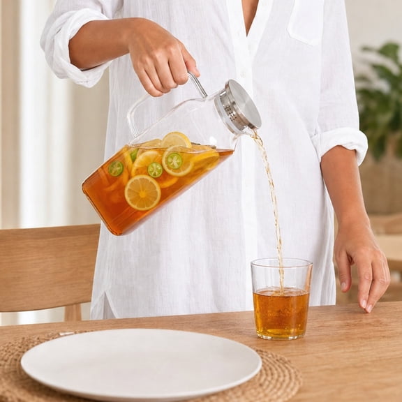 Wedding Registry Items, Thickened Heat Insulated Glass Craft, Large Volume Made Glass Water Pitcher, 2000ML Premium Household Kettle For Restaurant And Cold Drink Service