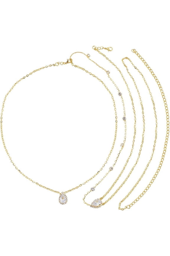 Wedding Rhinestone Back Necklace Bridal Body Chain Layered Golden Teardrop Crystal Backdrop Chain Alloy Tassel Pendant Body Decoration for Women Backless Off-Shouder Dressing