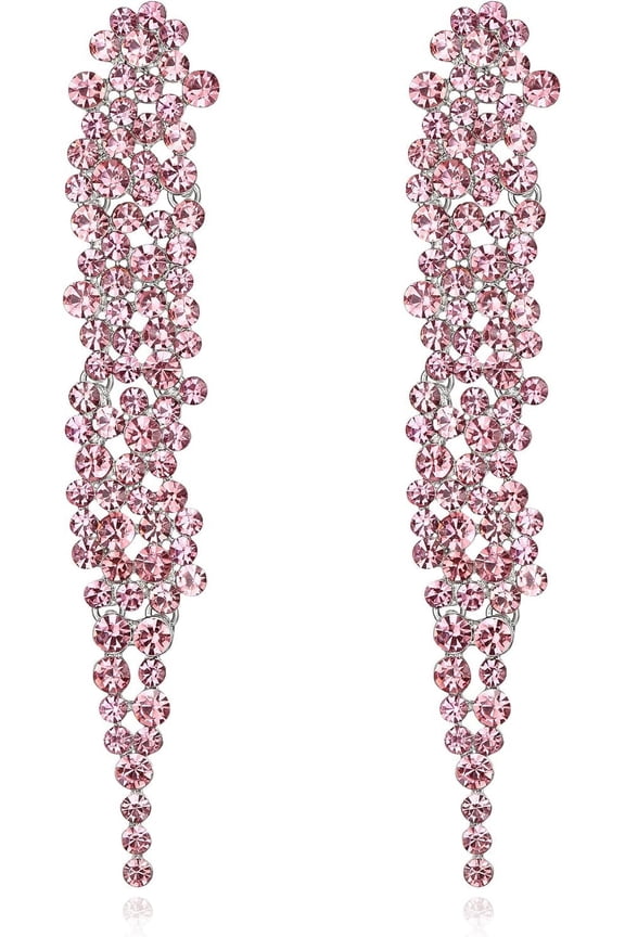 Wedding Rhinestone Crystal Art Deco Statement Earring, Banquet Prom Long Chandelier Dangle Earrings For Women Bride[Z7932]