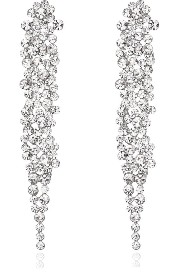 Wedding Rhinestone Crystal Art Deco Statement Earring, Banquet Prom Long Chandelier Dangle Earrings For Women Bride[Z7938]