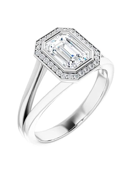Wedding Ring 1CT-5CT VVS1 Colorless Halo Bezel Split Shank Engagement Ring