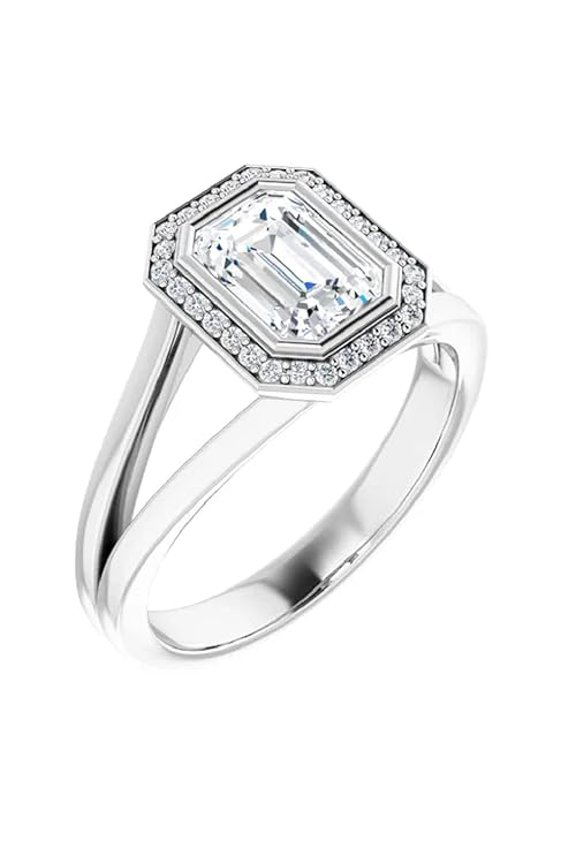 Wedding Ring 1CT-5CT VVS1 Colorless Halo Bezel Split Shank Engagement Ring