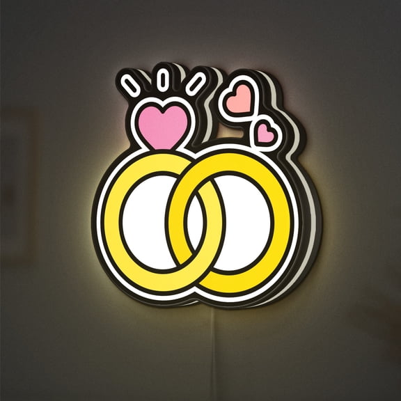 Wedding Ring 3D Novelty Light Box, Custom Text Option, Romantic Symbol Light for Bridal Rooms and Wedding Venues (Width 8 inch, 20cm)