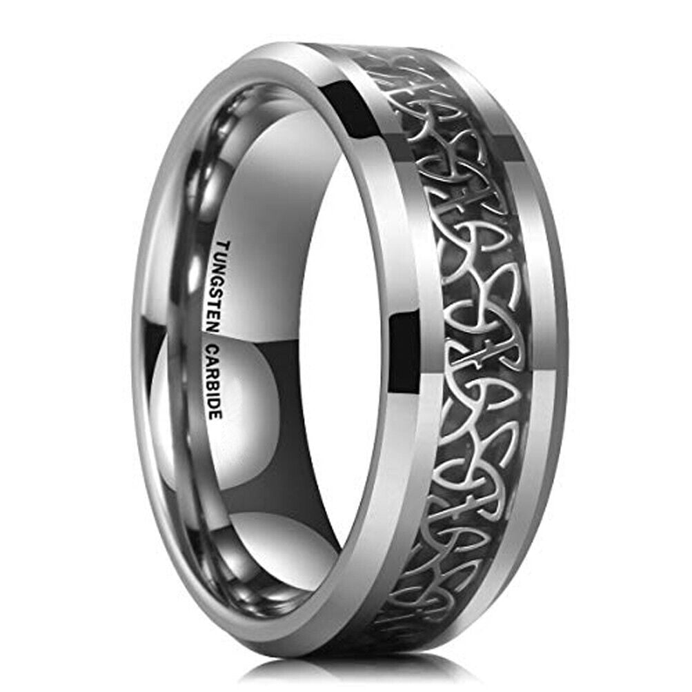 Wedding Ring For Men Silver 8mm Tungsten Band Silver Celtic Knot ...