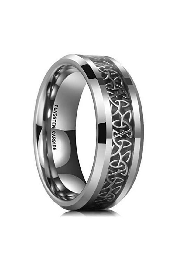 Wedding Ring For Men Silver 8mm Tungsten Band Silver Celtic Knot Triquetra