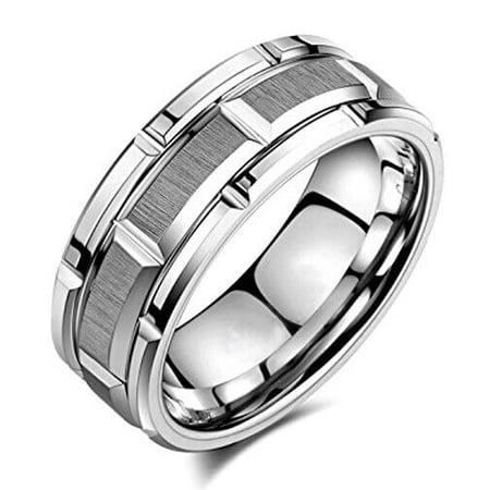 Wedding Ring For Men & Women 8mm Silver Brick Pattern Tungsten Wedding Band