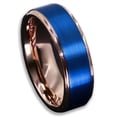 thumbnail image 1 of Wedding Ring Men. 8mm Rose Gold Tungsten Wedding Band Blue Matte Finish Top, 1 of 6