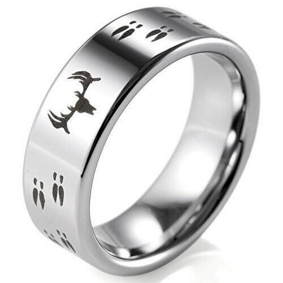Wedding Ring Men 8mm Silver Hunter Antler Deer Hunting Tungsten Band