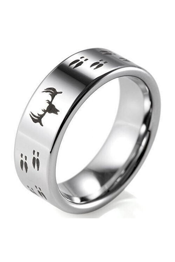 Wedding Ring Men 8mm Silver Hunter Antler Deer Hunting Tungsten Band
