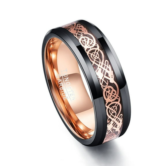 Wedding Ring Men Women 8mm Black Tungsten Band Double Rose Gold Celtic Knot