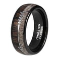 thumbnail image 1 of Wedding Ring Men Women 8mm Black Tungsten Wedding Band Arrow Antler & Wood, 1 of 7