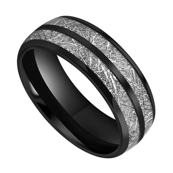 Wedding Ring Men Women. 8mm Black Tungsten Wedding Band Double Meteorite
