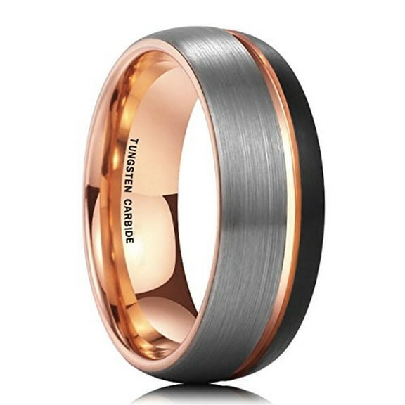 Wedding Ring Men Women 8mm Domed Black Gray Rose Gold Tungsten Wedding Band