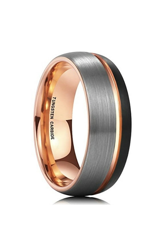 Wedding Ring Men Women 8mm Domed Black Gray Rose Gold Tungsten Wedding Band