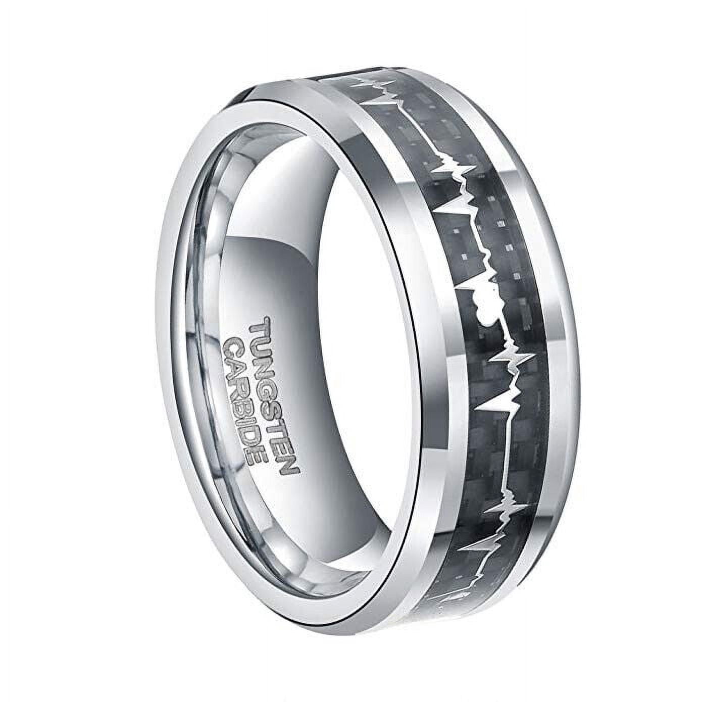 Wedding Ring Men Women 8mm EKG Heartbeat Wedding Ring Silver Black