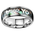thumbnail image 1 of Wedding Ring Men Women 8mm. I LOVE You Wood & Rainbow Abalone Tungsten Band, 1 of 7